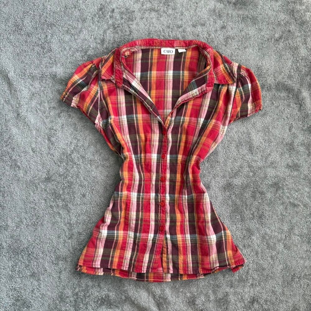 Cato red plaid button up blouse